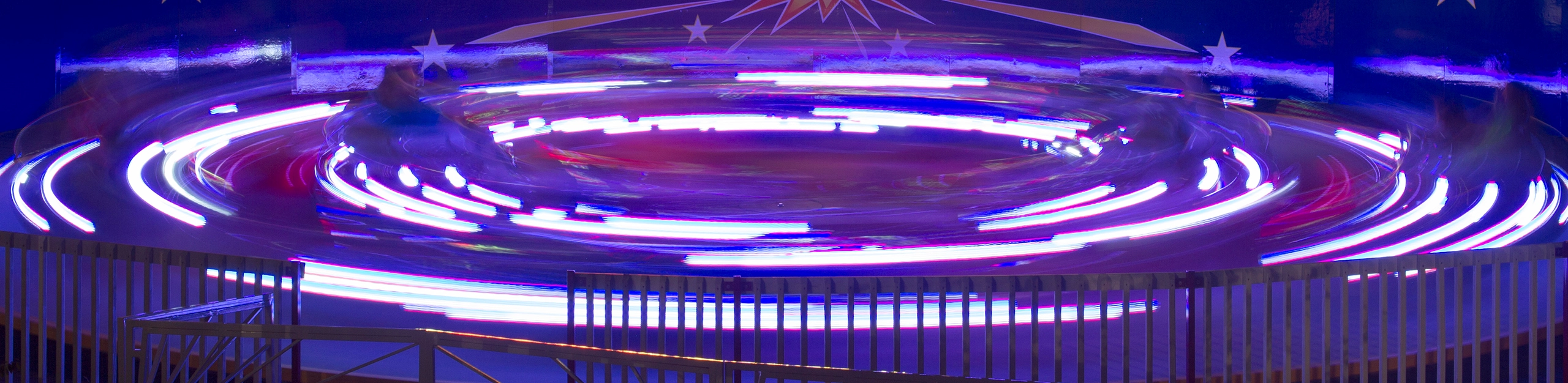 A night time long exposure showing light trails of Firecracker at Holiday World & Splashin' Safari in Santa Claus, Indiana.