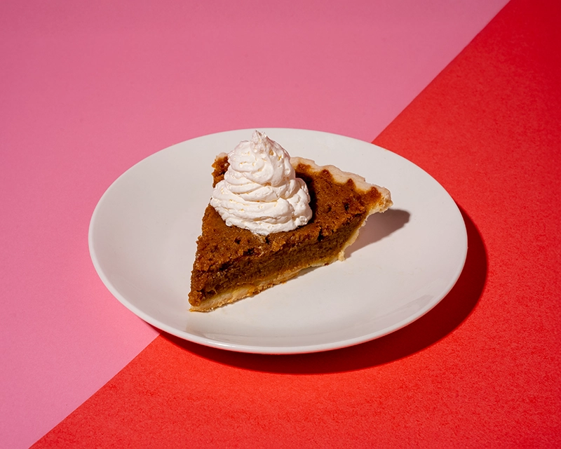 A plated slice of pecan pie available at Holiday World.